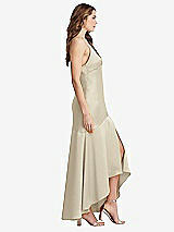 Side View Thumbnail - Champagne Asymmetrical Drop Waist High-Low Slip Dress - Devon