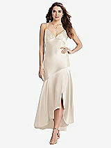 Front View Thumbnail - Oat Asymmetrical Drop Waist High-Low Slip Dress - Devon