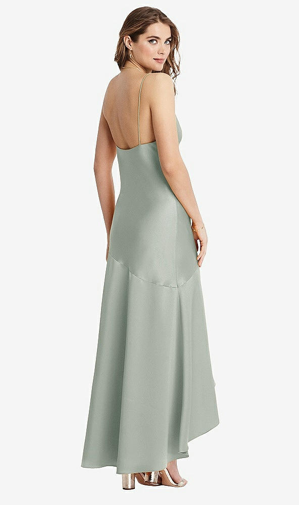 Back View - Willow Green Asymmetrical Drop Waist High-Low Slip Dress - Devon