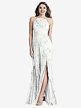 Front View Thumbnail - Bleu Garden High Neck Chiffon Maxi Dress with Front Slit - Lela