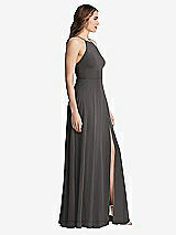 Side View Thumbnail - Caviar Gray High Neck Chiffon Maxi Dress with Front Slit - Lela