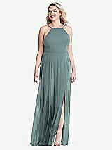 Alt View 1 Thumbnail - Icelandic High Neck Chiffon Maxi Dress with Front Slit - Lela