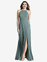 Front View Thumbnail - Icelandic High Neck Chiffon Maxi Dress with Front Slit - Lela