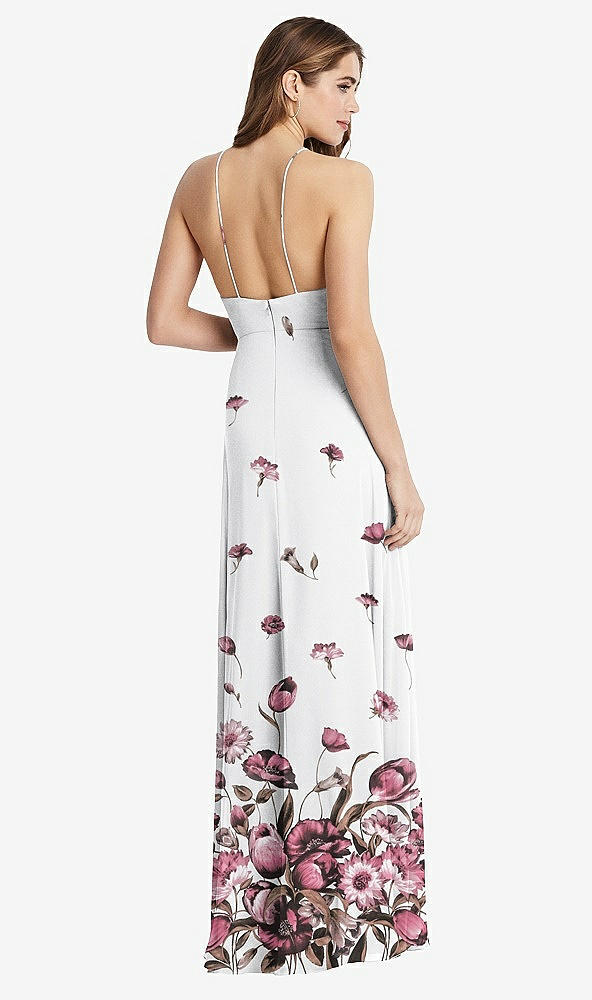 Back View - London Print High Neck Chiffon Maxi Dress with Front Slit - Lela