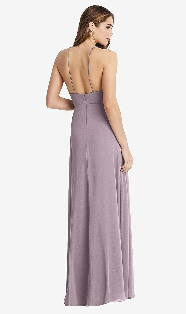 Back View - Lilac Dusk High Neck Chiffon Maxi Dress with Front Slit - Lela