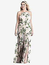 Alt View 1 Thumbnail - Palm Beach Print High Neck Chiffon Maxi Dress with Front Slit - Lela