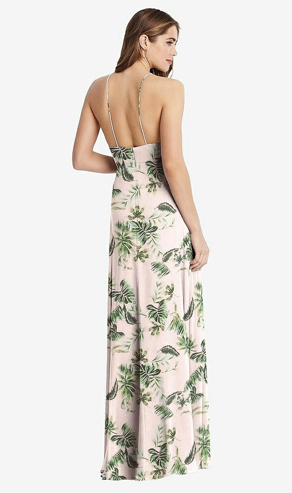 Back View - Palm Beach Print High Neck Chiffon Maxi Dress with Front Slit - Lela