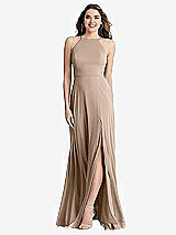 Front View Thumbnail - Topaz High Neck Chiffon Maxi Dress with Front Slit - Lela