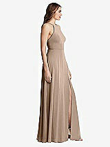 Side View Thumbnail - Topaz High Neck Chiffon Maxi Dress with Front Slit - Lela