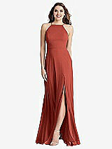 Front View Thumbnail - Amber Sunset High Neck Chiffon Maxi Dress with Front Slit - Lela