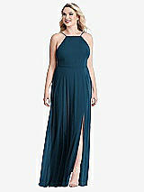 Alt View 1 Thumbnail - Atlantic Blue High Neck Chiffon Maxi Dress with Front Slit - Lela