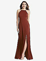 Front View Thumbnail - Auburn Moon High Neck Chiffon Maxi Dress with Front Slit - Lela