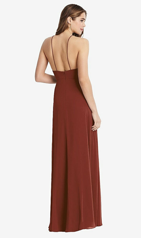 Back View - Auburn Moon High Neck Chiffon Maxi Dress with Front Slit - Lela