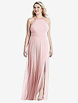 Alt View 1 Thumbnail - Ballet Pink High Neck Chiffon Maxi Dress with Front Slit - Lela