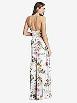 Rear View Thumbnail - Butterfly Botanica Ivory High Neck Chiffon Maxi Dress with Front Slit - Lela