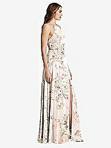 Side View Thumbnail - Blush Garden High Neck Chiffon Maxi Dress with Front Slit - Lela