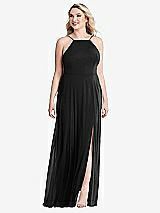 Alt View 1 Thumbnail - Black High Neck Chiffon Maxi Dress with Front Slit - Lela