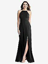 Front View Thumbnail - Black High Neck Chiffon Maxi Dress with Front Slit - Lela