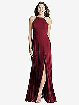 Front View Thumbnail - Burgundy High Neck Chiffon Maxi Dress with Front Slit - Lela