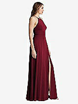 Side View Thumbnail - Burgundy High Neck Chiffon Maxi Dress with Front Slit - Lela