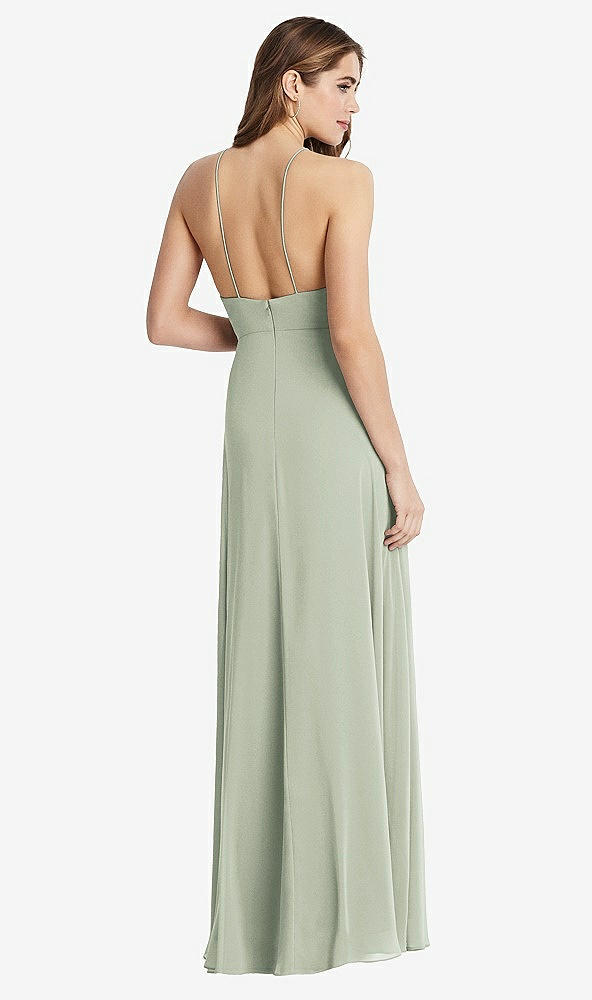 Back View - Celadon High Neck Chiffon Maxi Dress with Front Slit - Lela