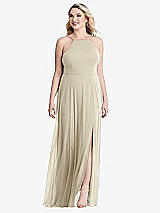 Alt View 1 Thumbnail - Champagne High Neck Chiffon Maxi Dress with Front Slit - Lela