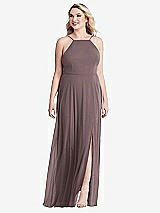 Alt View 1 Thumbnail - French Truffle High Neck Chiffon Maxi Dress with Front Slit - Lela