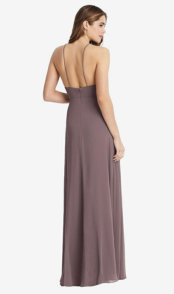 Back View - French Truffle High Neck Chiffon Maxi Dress with Front Slit - Lela