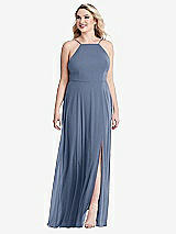 Alt View 1 Thumbnail - Larkspur Blue High Neck Chiffon Maxi Dress with Front Slit - Lela