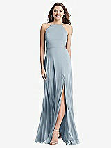 Front View Thumbnail - Mist High Neck Chiffon Maxi Dress with Front Slit - Lela