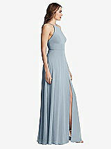 Side View Thumbnail - Mist High Neck Chiffon Maxi Dress with Front Slit - Lela