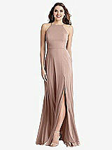 Front View Thumbnail - Neu Nude High Neck Chiffon Maxi Dress with Front Slit - Lela