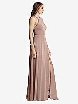 Side View Thumbnail - Neu Nude High Neck Chiffon Maxi Dress with Front Slit - Lela