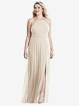 Alt View 1 Thumbnail - Oat High Neck Chiffon Maxi Dress with Front Slit - Lela