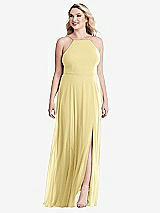 Alt View 1 Thumbnail - Pale Yellow High Neck Chiffon Maxi Dress with Front Slit - Lela