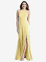 Front View Thumbnail - Pale Yellow High Neck Chiffon Maxi Dress with Front Slit - Lela