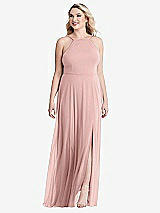 Alt View 1 Thumbnail - Rose - PANTONE Rose Quartz High Neck Chiffon Maxi Dress with Front Slit - Lela