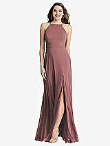 Front View Thumbnail - Rosewood High Neck Chiffon Maxi Dress with Front Slit - Lela