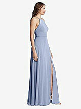 Side View Thumbnail - Sky Blue High Neck Chiffon Maxi Dress with Front Slit - Lela