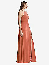 Side View Thumbnail - Terracotta Copper High Neck Chiffon Maxi Dress with Front Slit - Lela