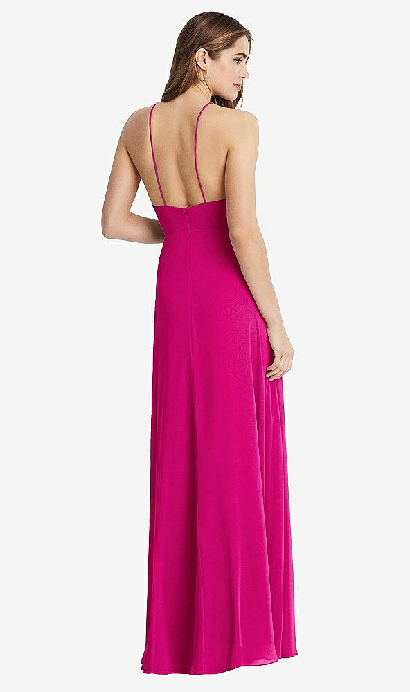 Back View - Think Pink High Neck Chiffon Maxi Dress with Front Slit - Lela