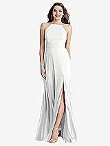 Front View Thumbnail - White High Neck Chiffon Maxi Dress with Front Slit - Lela