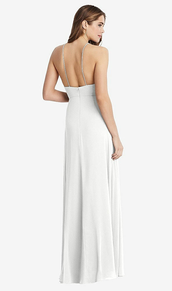 Back View - White High Neck Chiffon Maxi Dress with Front Slit - Lela