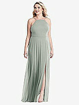 Alt View 1 Thumbnail - Willow Green High Neck Chiffon Maxi Dress with Front Slit - Lela