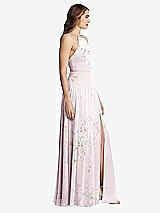 Side View Thumbnail - Watercolor Print High Neck Chiffon Maxi Dress with Front Slit - Lela