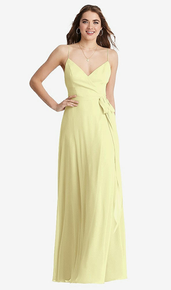 Front View - Butter Yellow Chiffon Maxi Wrap Dress with Sash - Cora