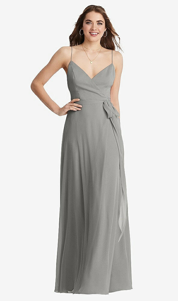 Front View - Chelsea Gray Chiffon Maxi Wrap Dress with Sash - Cora