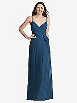 Front View Thumbnail - Dusk Blue Chiffon Maxi Wrap Dress with Sash - Cora