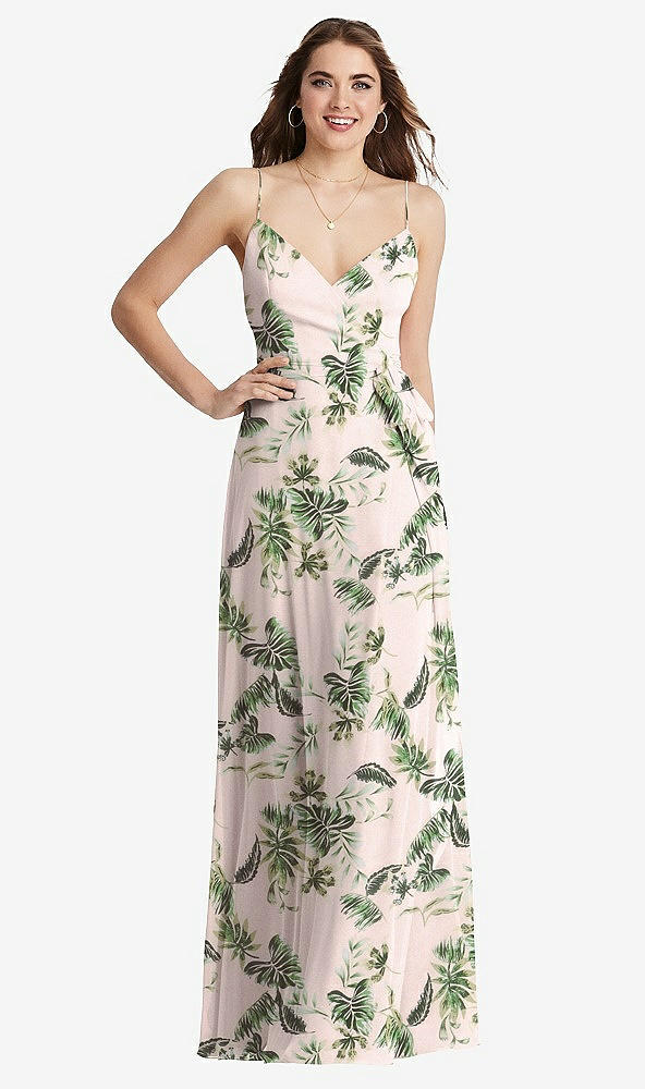 Front View - Palm Beach Print Chiffon Maxi Wrap Dress with Sash - Cora