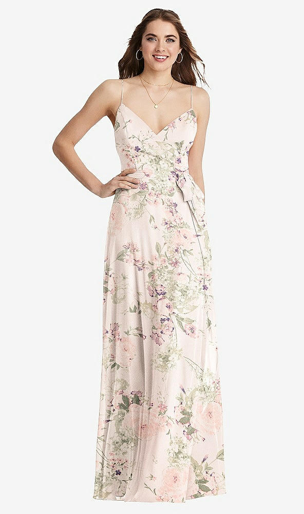 Front View - Blush Garden Chiffon Maxi Wrap Dress with Sash - Cora